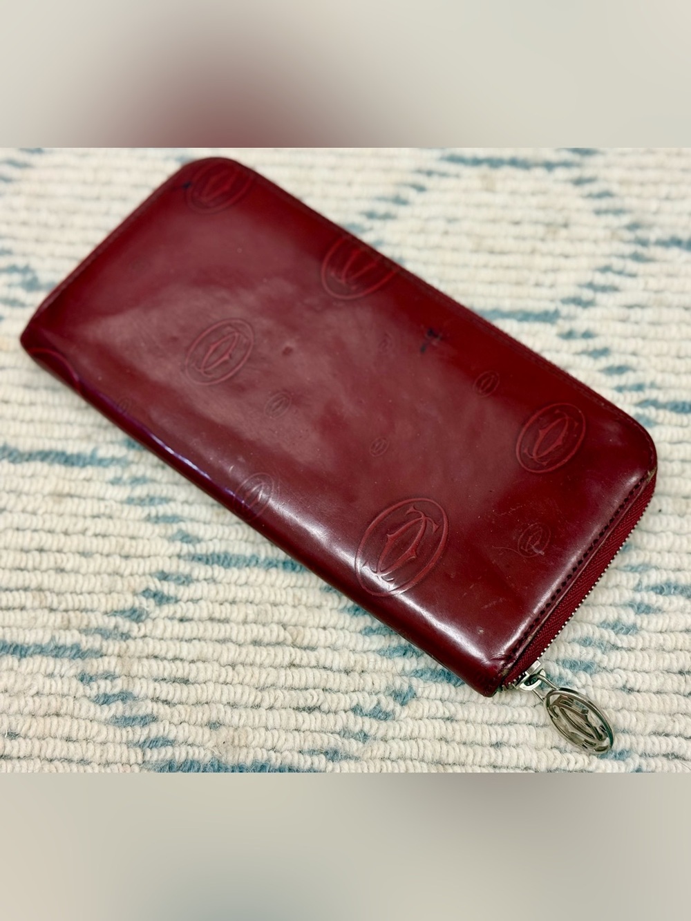 CARTIER Vintage “Happy Birthday” Red Patent Leather Monogram Zippy Long Wallet - Picture 9 of 16